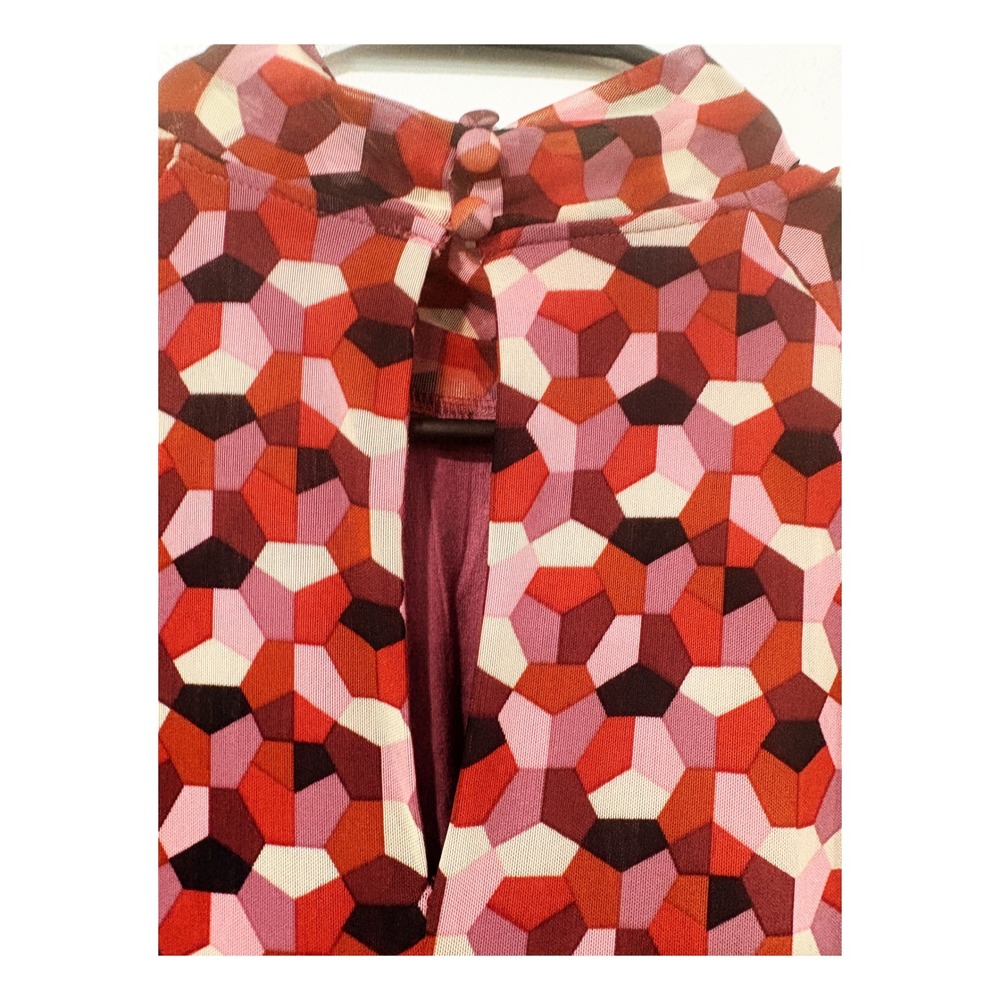 Anthropologie Mesh Geometric Honeycomb Mock Neck Midi Dress Red Pink XL - Picture 4 of 5